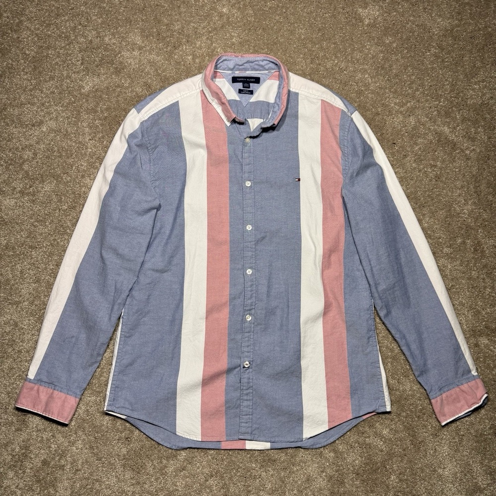 Tommy Hilfiger long-sleeved button-down oxford XL shirt blue,pink, and white